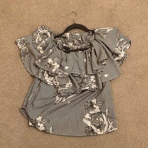 Floral Striped Black & White Top (cat not included 😉)